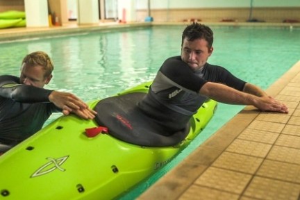 a man in a pool of water