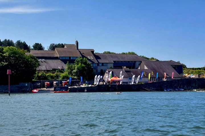 a small boat in a large body of water